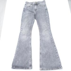 Topshop Jeans Womens 5 Gray Denim Cotton Stretch Flared Leg 5 Pockets Zip Fly